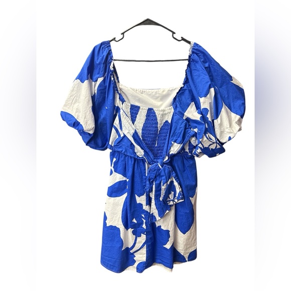 Sugarlips Boutique Blue & White Floral Mini Dress | Bubble Sleeves - XL - Picture 5 of 5